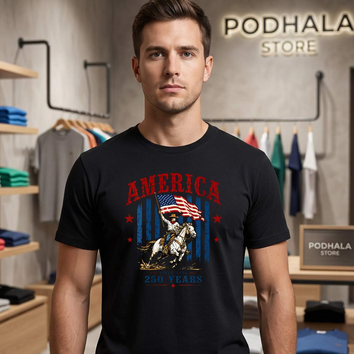 Womens America 250th Anniversary V Neck Shirt Western Patriotic Top