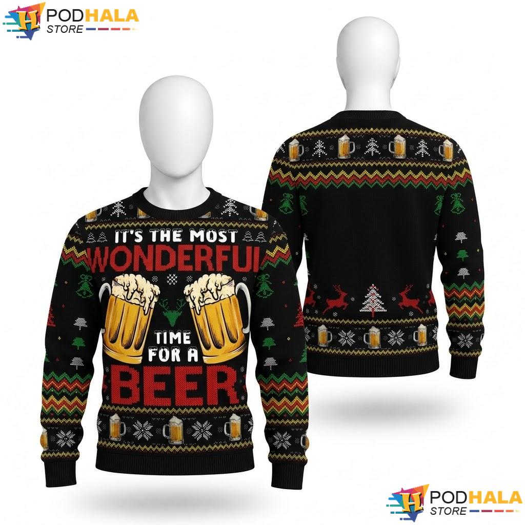 Wonderful Time For Beer Ugly Christmas Sweater Funny Holiday Top