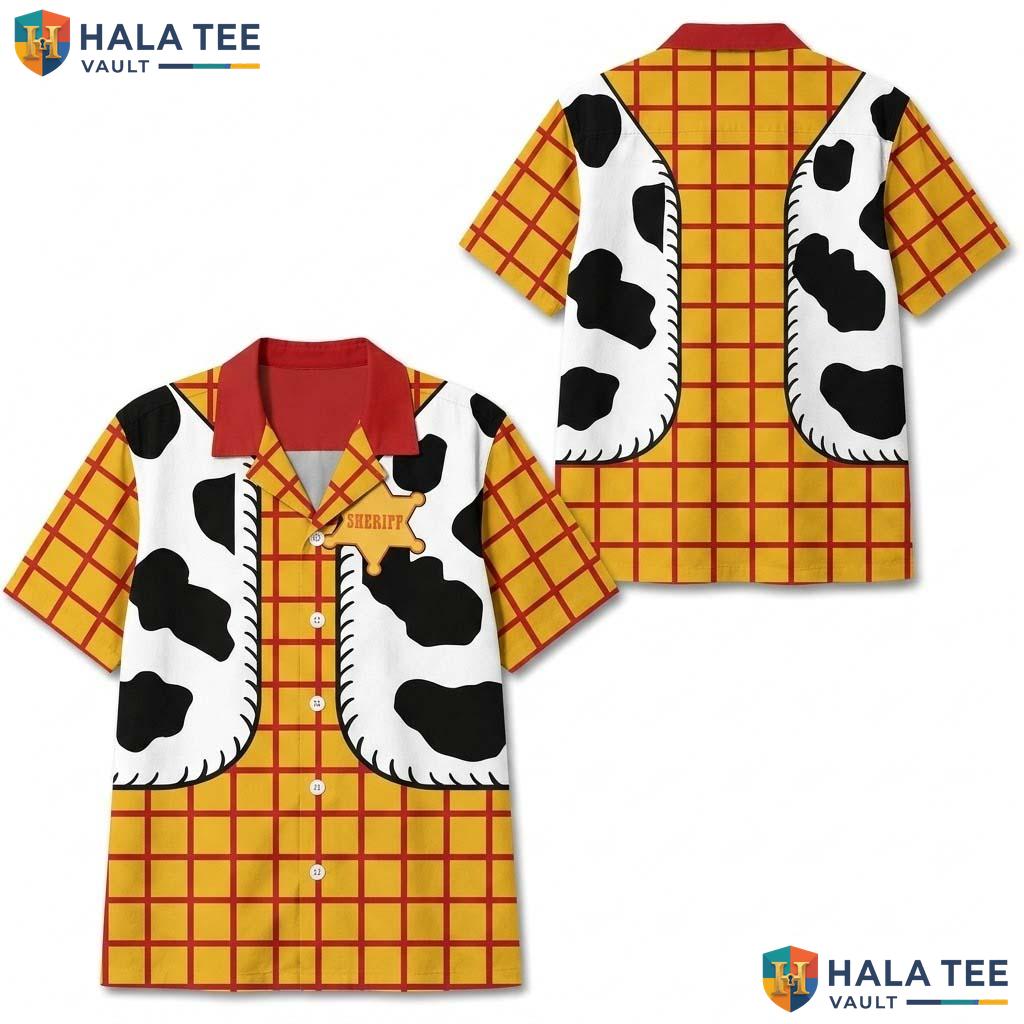 Woody Cosplay Halloween Hawaiian Shirt Toy Story Cowboy Button Up