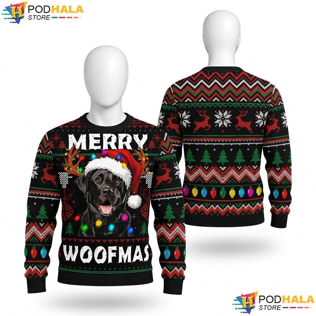 Woofmas Black Lab Labrador Ugly Christmas Sweater Funny Dog Top