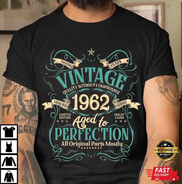 60th Birthday Gifts For Dad Aged To Perfection Vintage T-Shirt For Men