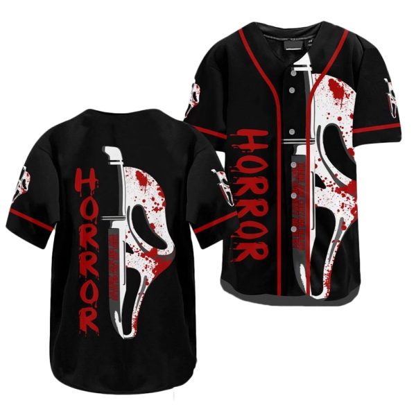 Bloody Ghostface Scream Horror Movie Halloween Baseball Jersey Shirt