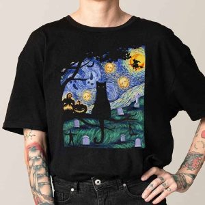 Cat, Scary Night Cat, Van Gogh, Halloween T-Shirt