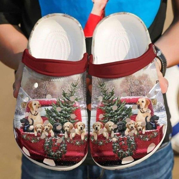 Dog Christmas Truck Gift For Fan Classic Water Rubber Crocs Crocband Clogs, Comfy Footwear