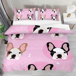 French Bulldogs Dog Pattern Pink Duvet Cover Bedding Sets
