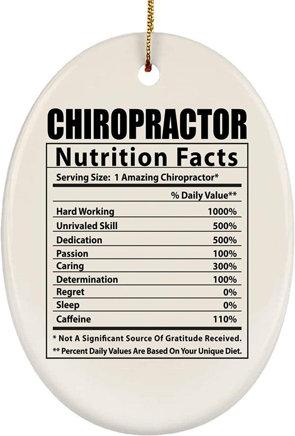 Funny Chiropractor Nutritional Facts Gifts 2022 Christmas Tree Ornaments Oval Ceramic Gift