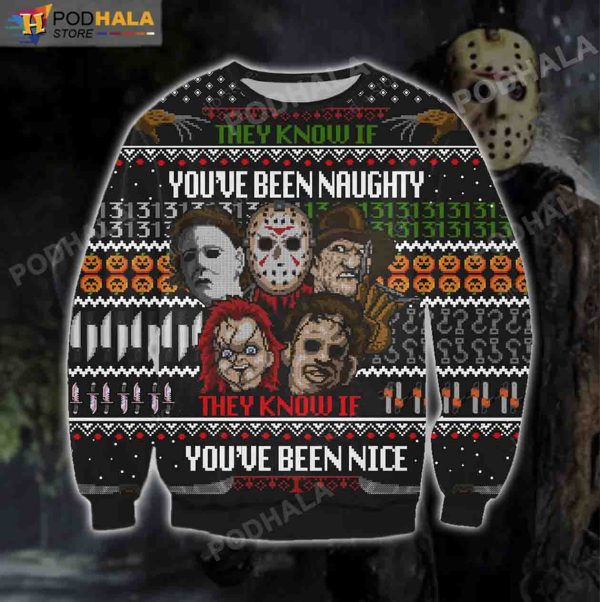 Horror Movie Character They Know If You Been Naughty Halloween Gifts Ugly Sweater