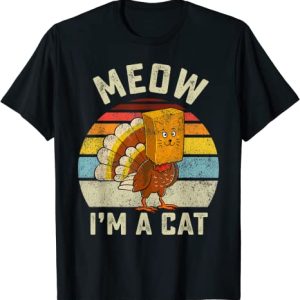 Thanksgiving Funny Turkey Fake Cat Retro T-Shirt