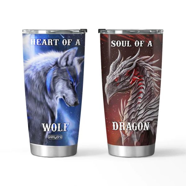 Wolf Heart Dragon Stainless Steel 20oz Tumbler Christmas Gift