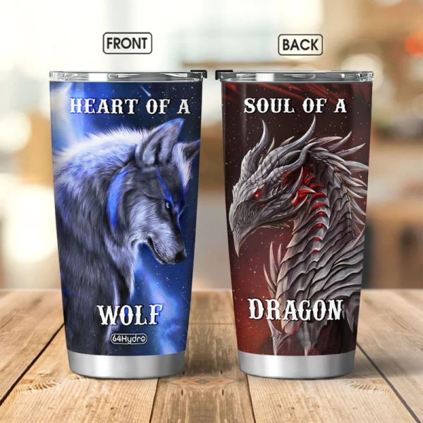 Wolf Heart Dragon Stainless Steel 20oz Tumbler Christmas Gift