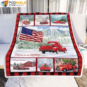 American Flag Red Truck Christmas Blanket Comfort Warmth