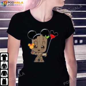 Baby Groot And Mickey Ears T Shirt Mickey Christmas T Shirt