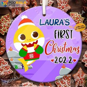 Baby Shark Baby’s First Christmas Ornament, Personalized Family Ornaments