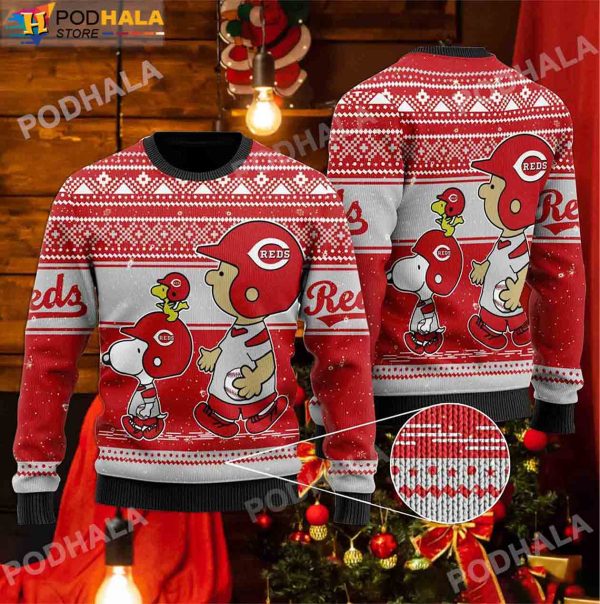 Baseball Cincinnati Reds MLB Fan, Snoopy Lover Ugly Christmas Sweater