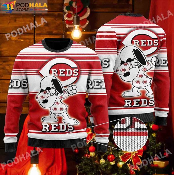 Baseball MLB Cincinnati Reds Fan, Snoopy Lover Ugly Christmas Sweater
