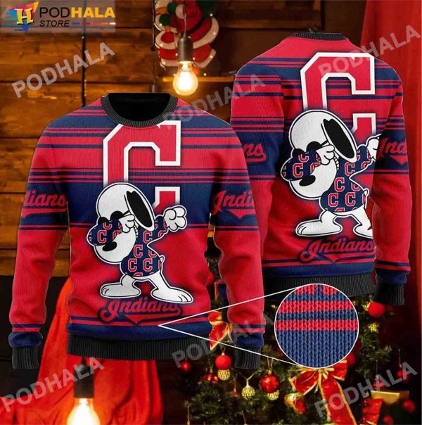 Baseball MLB Cleveland Indians Fan, Snoopy Lover Ugly Christmas Sweater