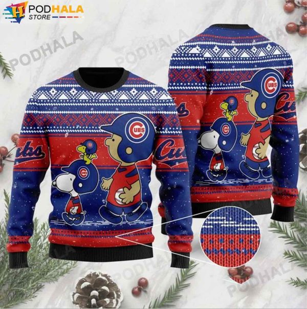 Baseball MLB Fan Chicago Cubs, Snoopy and Charlie Brown Lover Ugly Christmas Sweater