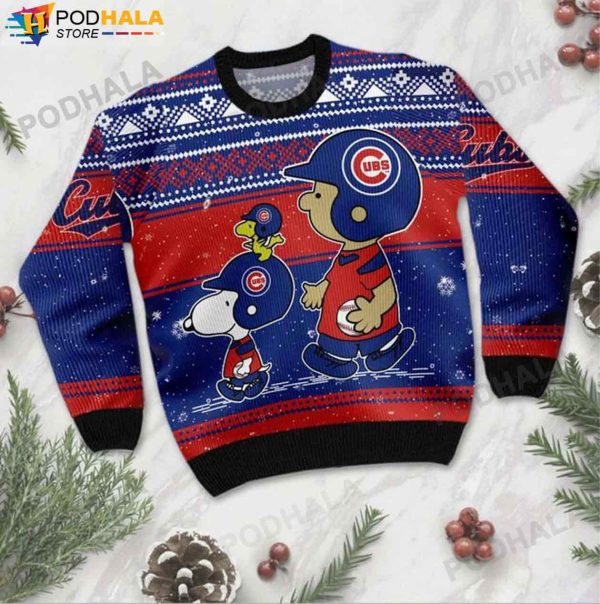 Baseball MLB Fan Chicago Cubs, Snoopy and Charlie Brown Lover Ugly Christmas Sweater