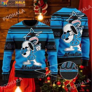 Baseball MLB Miami Marlins Fan, Snoopy Lover Ugly Christmas Sweater