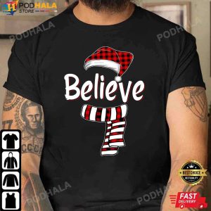 Best Christmas Gifts For Dad, Believe Santa Claus Red Plaid T-Shirt