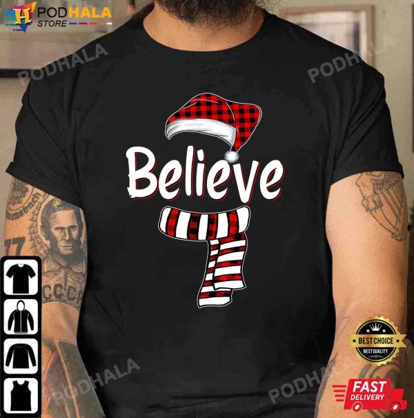 Best Christmas Gifts For Dad, Believe Santa Claus Red Plaid T-Shirt