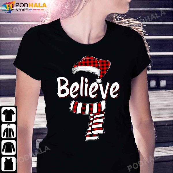Best Christmas Gifts For Dad, Believe Santa Claus Red Plaid T-Shirt