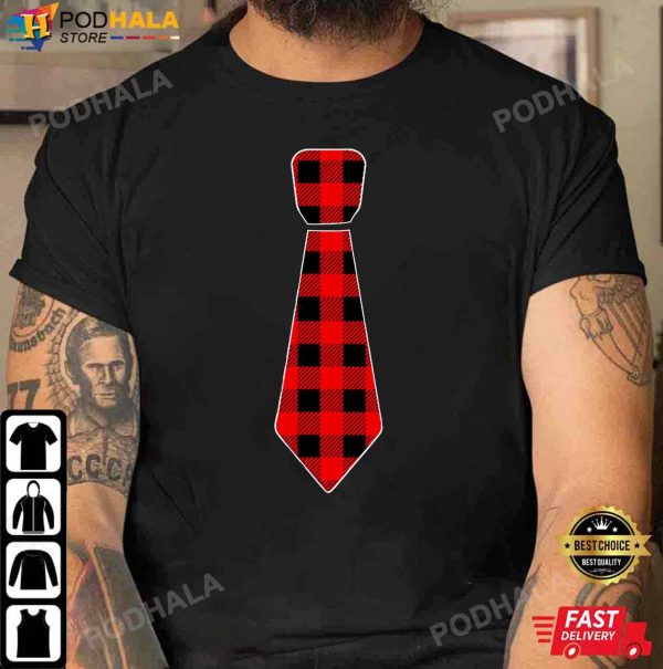 Best Christmas Gifts For Dad, Buffalo Plaid Check Tie T-Shirt