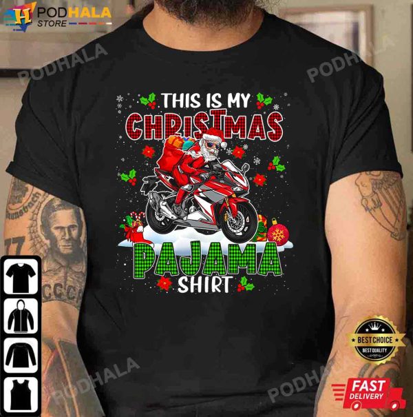 Best Christmas Gifts For Dad, Santa Riding Motorbike Biker T-Shirt