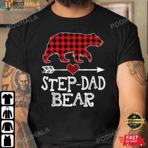 Best Christmas Gifts For Dad, Step Dad Bear Red Plaid T-Shirt