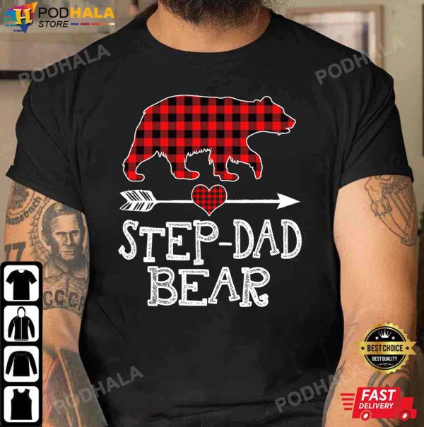 Best Christmas Gifts For Dad, Step Dad Bear Red Plaid T-Shirt