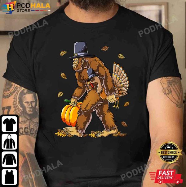 Bigfoot Pilgrim Pumpkin Turkey Thanksgiving Gifts T-Shirt