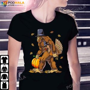 Bigfoot Pilgrim Pumpkin Turkey Thanksgiving Gifts TShirt