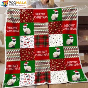 Cool Santa Claus Cat Meowy Pattern Christmas Blanket For Bed Couch Sofa