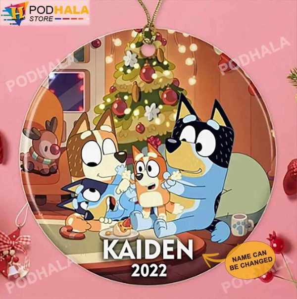 Custom Christmas Ornaments, Bluey Family 2022 Personalized Name Xmas