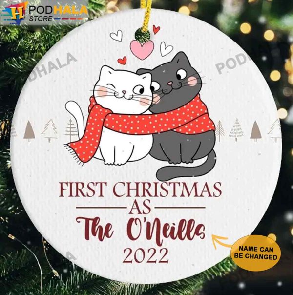 Custom Christmas Ornaments, Personalized First Christmas Cats Couple