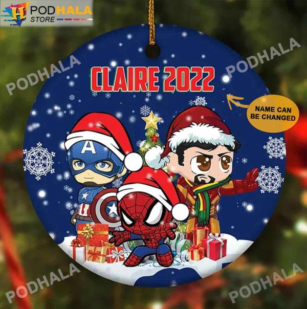 Custom Christmas Ornaments, Personalized Marvel Characters Chibi Tree Xmas