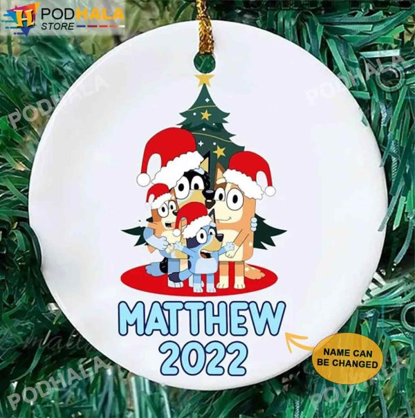 Custom Christmas Ornaments, Personalized Name Bluey Family 2022 Decor Xmas