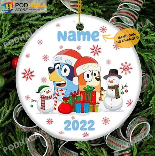 Custom Christmas Ornaments, Personalized Name Bluey Family 2022 Xmas