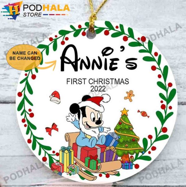 Custom Christmas Ornaments, Personalized Santa Mickey Mouse First Christmas