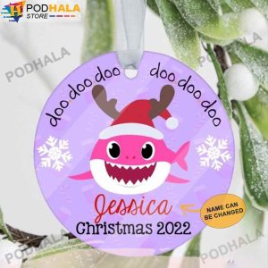 Custom Name Baby Shark Christmas Ornament, Personalized Family Ornaments