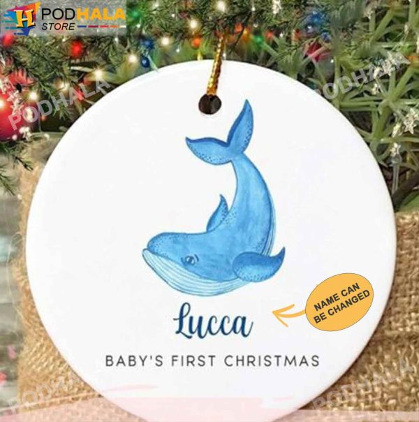 Custom Name Whale Christmas Ornament, Personalized Family Ornaments