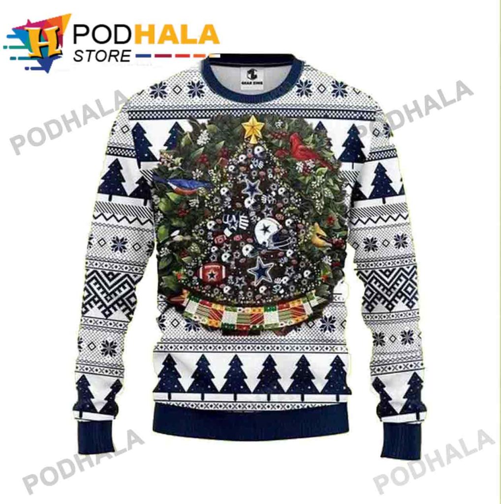 NFL Dallas Christmas Tree Ugly Christmas Sweater, Dallas Cowboys Gifts For Dad