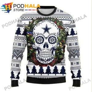 NFL Seattle Seahawks Skull Flower Ugly Christmas Fleece Sweater –