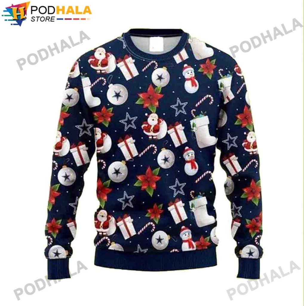 Santa Claus Xmas Gifts Ugly Christmas Sweater, Dallas Cowboy Gifts For Women