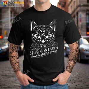 Day of the Dead Dia de los Muertos Sugar Skull Cat Halloween T-Shirt