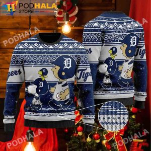 Detroit Tigers Fan MLB Snoopy Lover Ugly Christmas Sweater