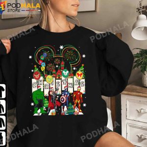 Disney Avengers Christmas Abbey Road Funny Christmas Tee