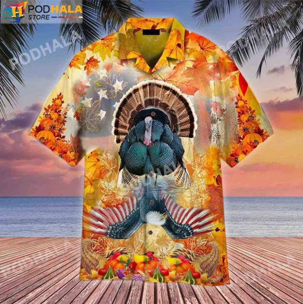 Eagle And Turkey Thanksgiving Hawaiian Shirt, Thanksgiving Gifts