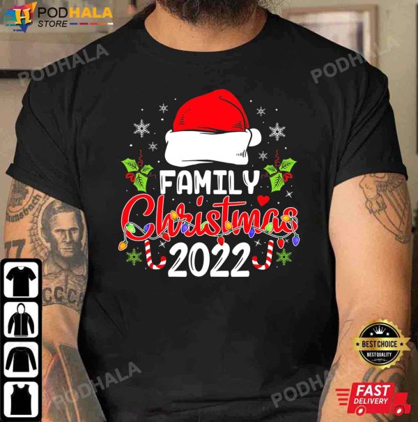Family Christmas 2022 Matching Shirts Squad Santa Elf Christmas Light T-Shirt