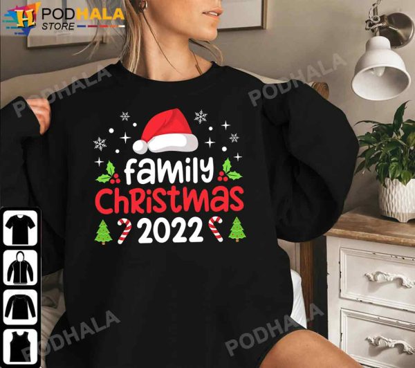 Family Christmas 2022 Matching Shirts Squad Santa Hat Elf Funny T-Shirt